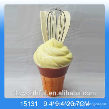 Kitchen decor ceramic utensil holder in icecream shape